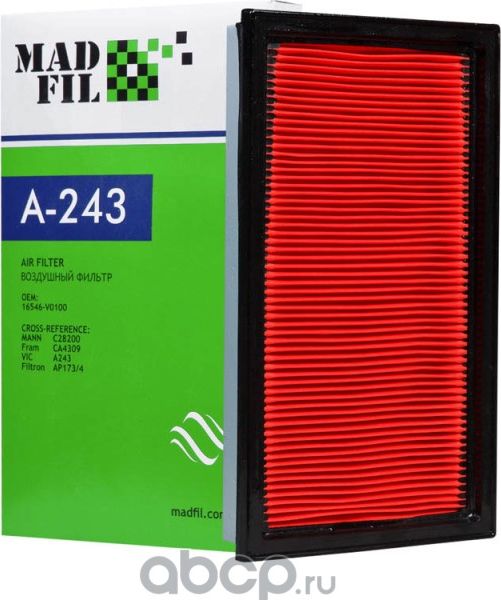 ФИЛЬТР ВОЗДУШНЫЙ NISSAN ALMERA CLASSIC С 1995 Г. (Madfil). Артикул A243