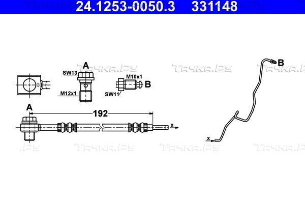 Тормозной шланг ATE задний левый для Skoda Fabia I 1999-2007. Артикул 24.1253-0050.3