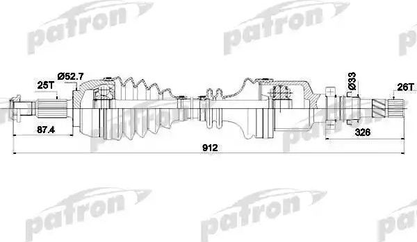 Полуось (привод в сборе, приводной вал) Patron. Артикул PDS0436