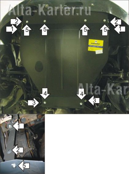 Защита Мотодор для картера, КПП Mitsubishi Galant VIII 1996-2006. Артикул 01311