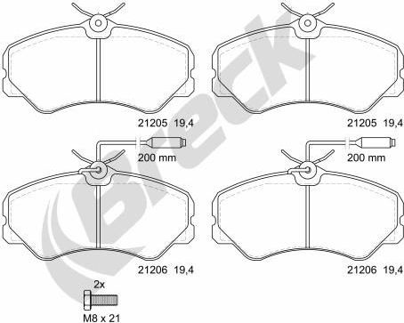 Тормозные колодки Breck передние для Citroen C25 1981-1994. Артикул 21205 00 703 10