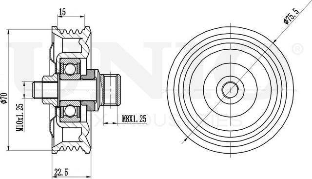Ролик поликлинового ремня натяжной (Unio). Артикул TNS-10280