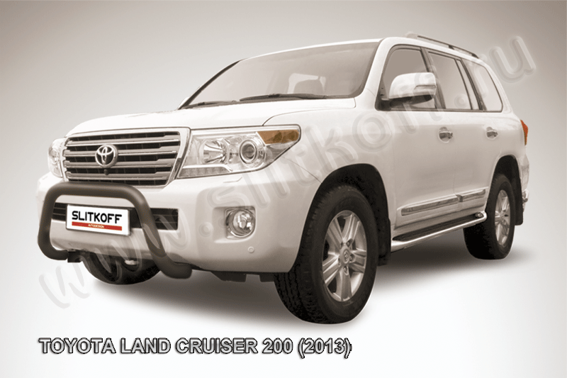 Кенгурятник Slitkoff d76 низкий мини ЧЕРНЫЙ матовый для Toyota Land Cruiser 200 2013-2015. Артикул TLC2-13-012B
