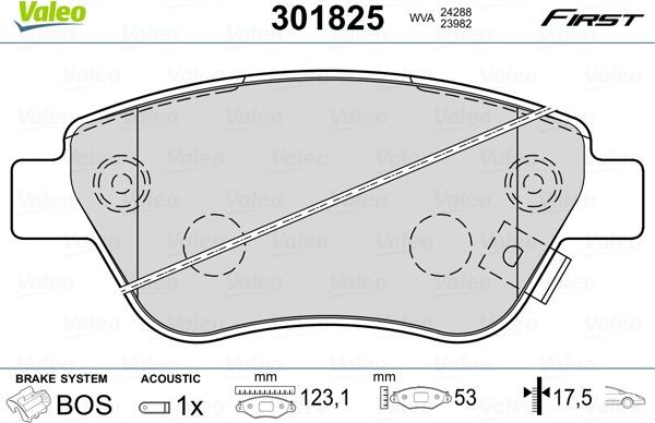 Тормозные колодки Valeo First передние для Fiat Doblo I 2006-2011. Артикул 301825