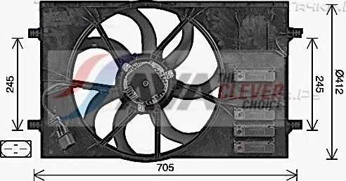 Вентилятор радиатора двигателя AVA для Skoda Octavia A5 2004-2013. Артикул AI7524