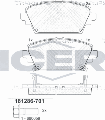 Тормозные колодки Icer передние для MG ZR 2001-2005. Артикул 181286-701