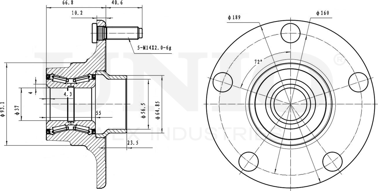 Ступица колеса с интегрированным подшипником (Unio). Артикул HUB-20168