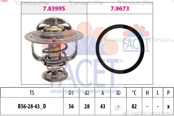 Термостат Facet Made in Italy - OE Equivalent для Toyota Matrix II (E140) 2008-2014. Артикул 7.8683
