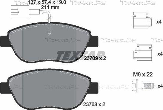 Тормозные колодки Textar Q+ передние для Fiat Punto III Punto 2012-2018. Артикул 2370901