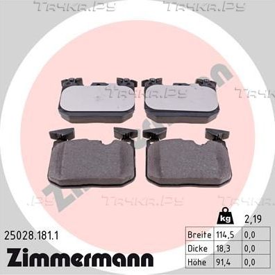 Тормозные колодки Zimmermann передние для BMW 3 VI (F3x) 2011-2026. Артикул 25028.181.1