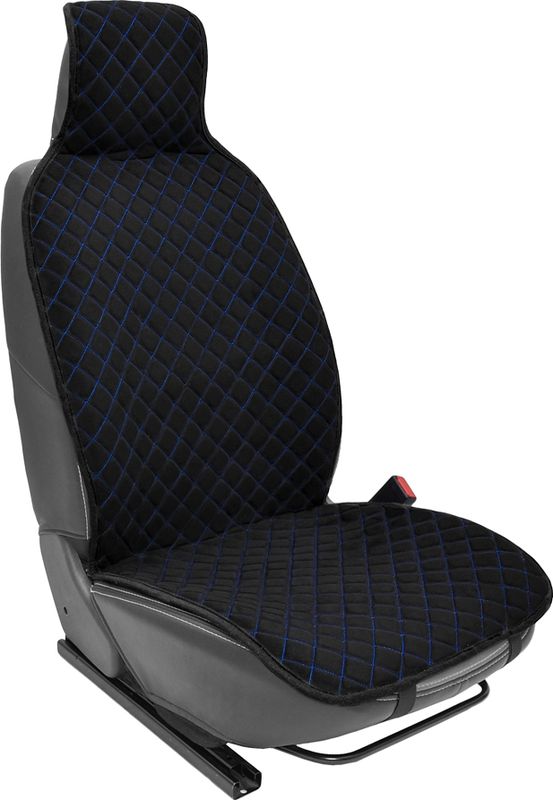Накидки универсальные Rezkon Алькантара с цельным подголовником на передние сидения, цвет Черный/Синий ромб. Артикул 8103051130