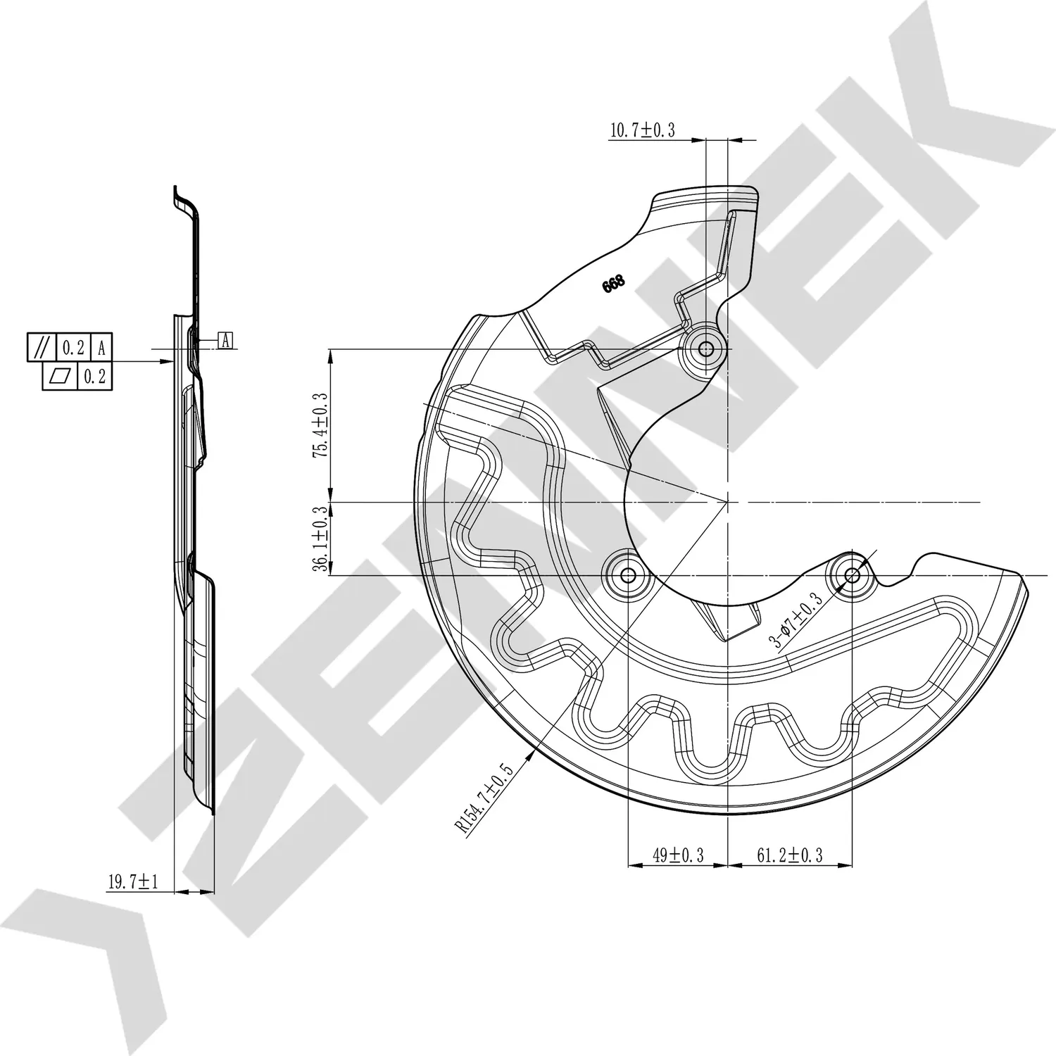 Защита тормозного диска передняя правая VW  POLO (9N) 01-09, POLO SEDAN (9A) 02- (Zennek). Артикул DCD0164