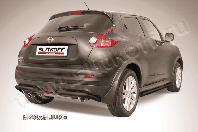 Защита Slitkoff задняя d57 уголки ЧЕРНАЯ матовая для Nissan Juke 2WD 2010-2019. Артикул NJ2WD-010B