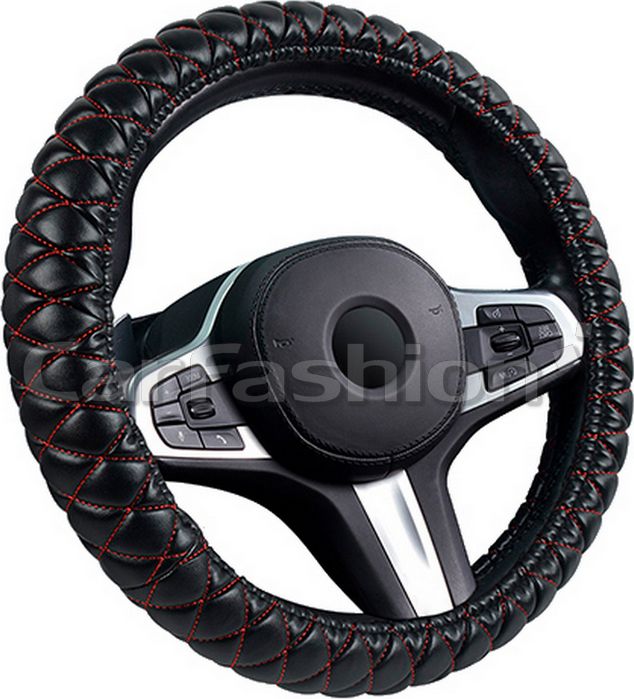 Оплётка на руль CarFashion Versal (размер M, экокожа, цвет ЧЕРНЫЙ/КРАСНЫЙ). Артикул 31672