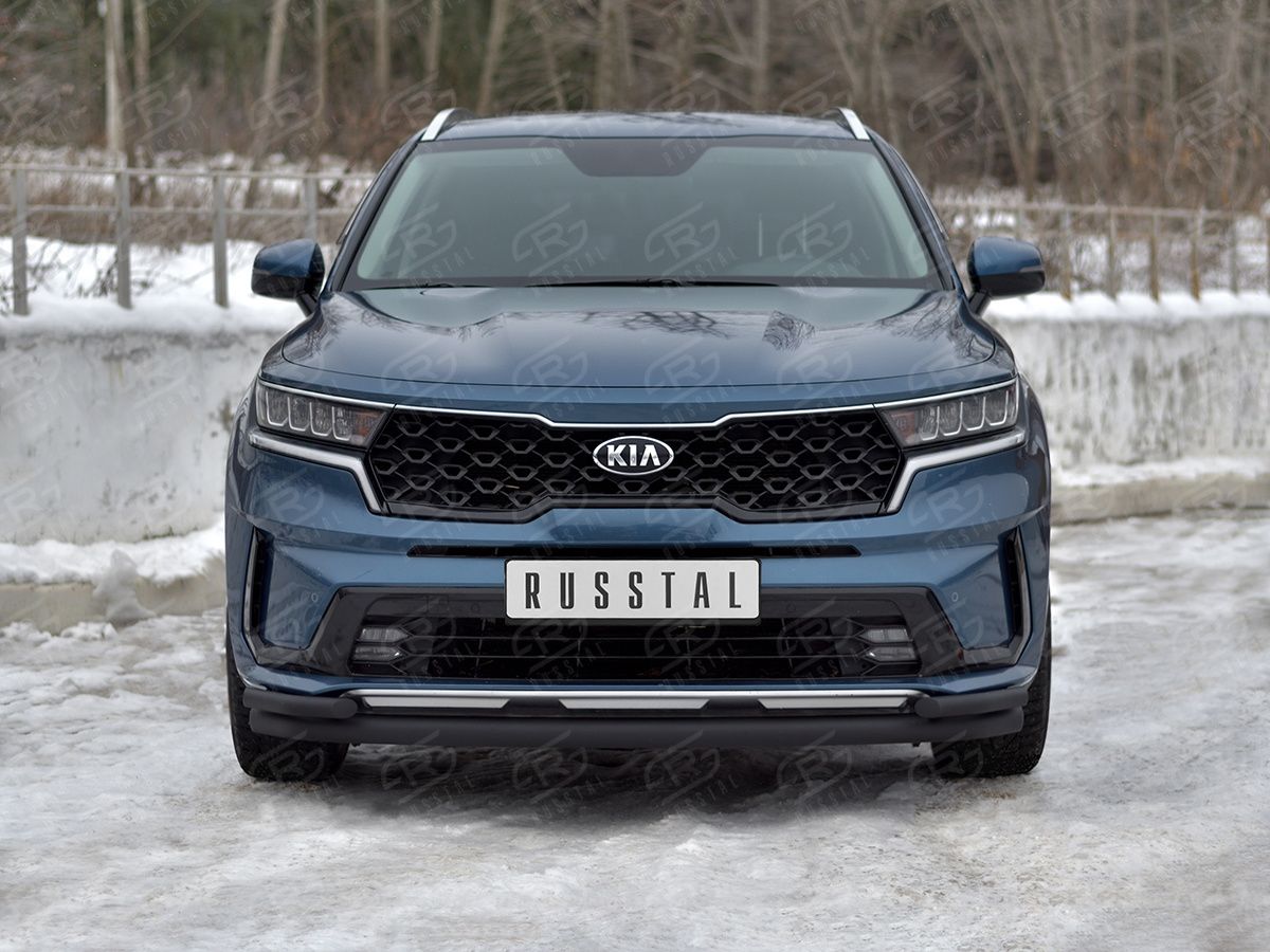 Защита RusStal переднего бампера d63 секции-d42 уголки для Kia Sorento IV 2020-2026 Черные. Артикул KSORZ-004015CH