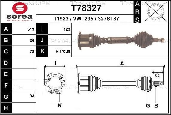 Полуось (привод в сборе, приводной вал) EAI. Артикул T78327