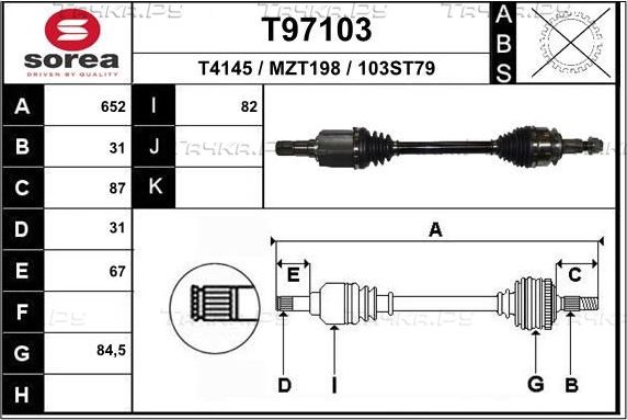 Полуось (привод в сборе, приводной вал) EAI. Артикул T97103