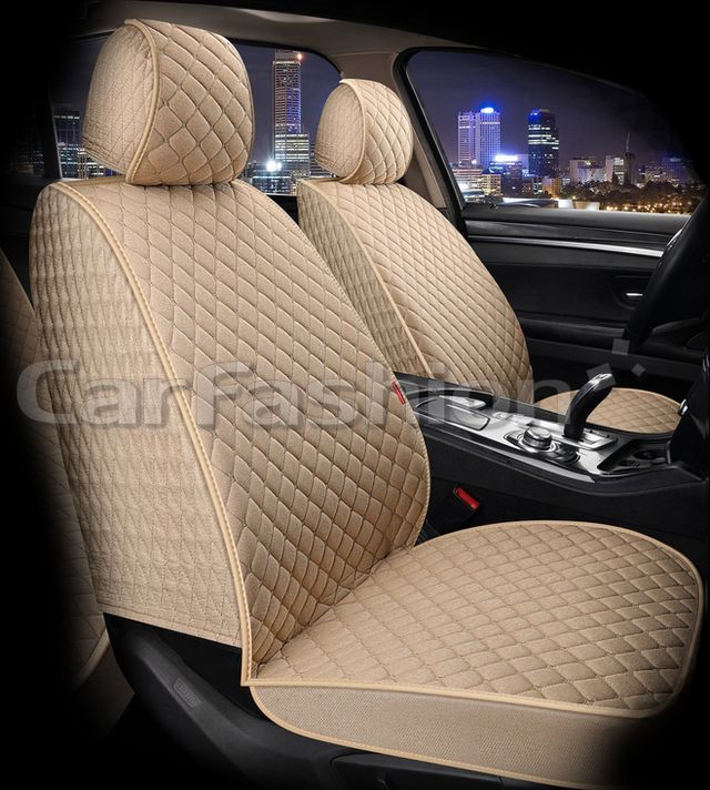 Накидки универсальные CarFashion Linen Cube Front на передние сидения авто, цвет Бежевый/Бежевый/Бежевый. Артикул 26206