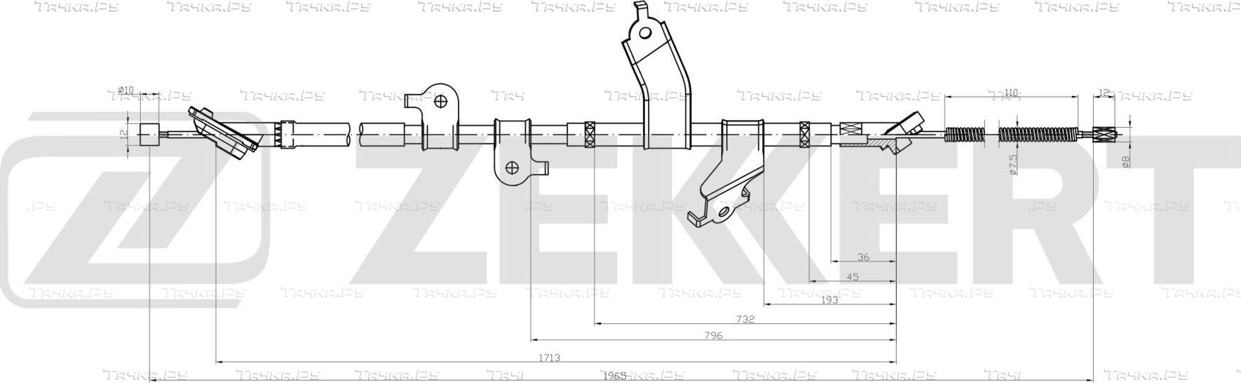 Трос стояночного тормоза правый Toyota Rav 4 (A30/40) 05- (Zekkert). Артикул bz-1436