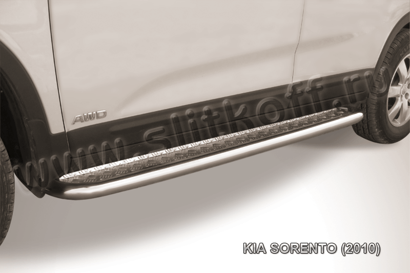Пороги Slitkoff труба d42 с листом для Kia Sorento II 2009-2012. Артикул KS10-009