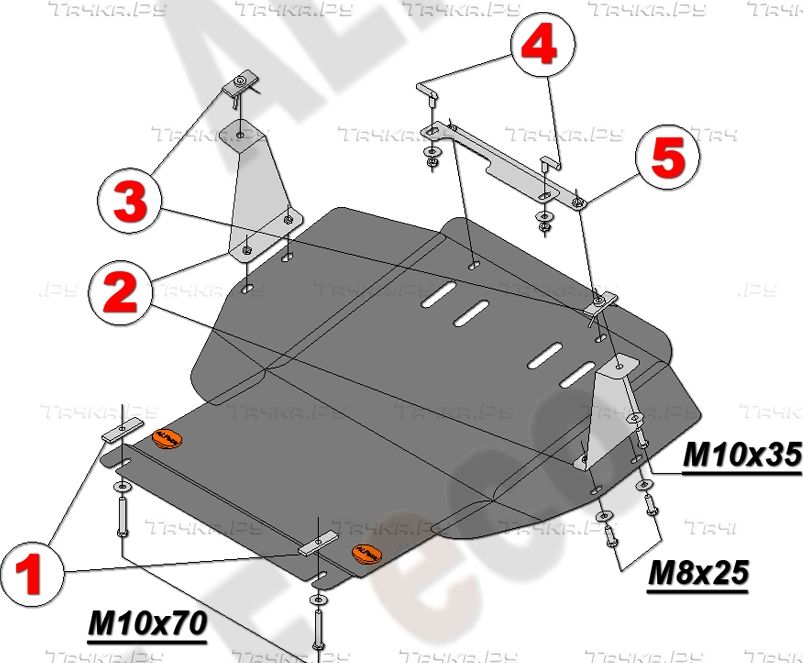 Защита алюминиевая Alfeco для картера и КПП Volkswagen Caddy II 1996-2004. Артикул ALF.26.25 AL4
