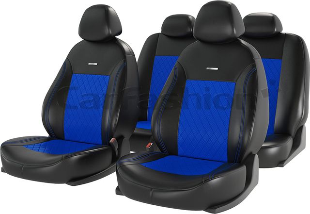 Чехлы универсальные CarFashion Atom Leather Ромб на сидения авто, цвет Черный/Синий/Синий. Артикул 11127