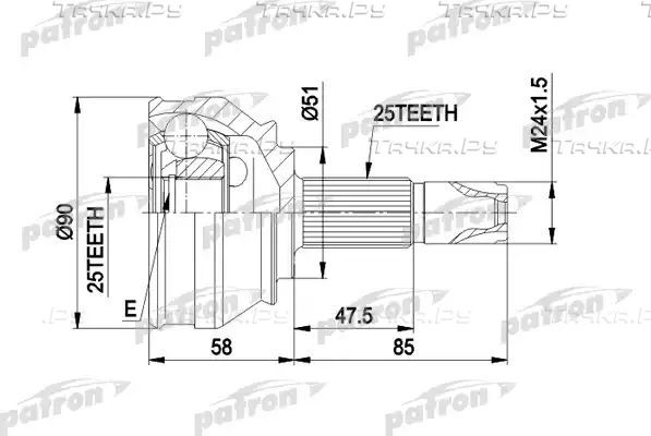 Шрус наружный (граната) Patron для Alfa Romeo 146 1995-2001. Артикул PCV1258