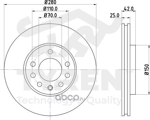 Тормозной диск (Tyren). Артикул TYR1016531