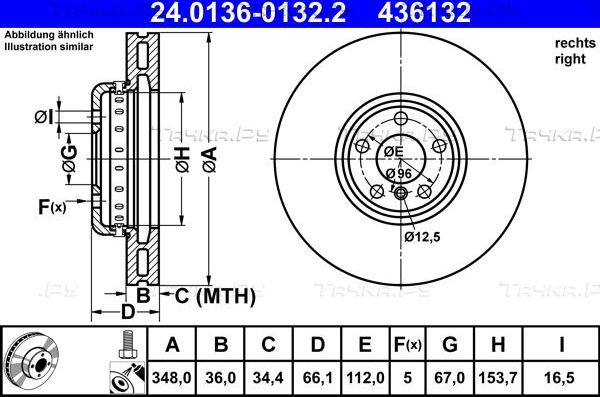Тормозной диск ATE передний правый для BMW 7 VI (G11/G12) 2015-2026. Артикул 24.0136-0132.2