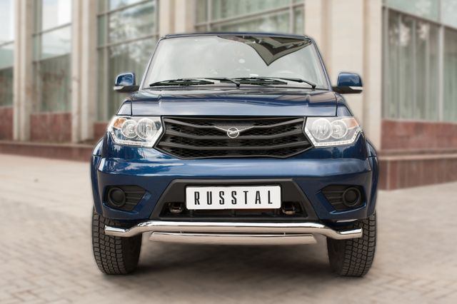 Защита RusStal переднего бампера d63 (волна) d75х42 (дуга) для УАЗ Patriot 2014-2026. Артикул UPZ-002064