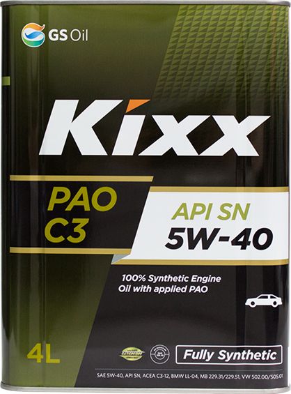 Масло мотор. синт. Kixx PAO 5w-40 API SN/CF, ACEA A3/B4/C3 - 4 л.. Артикул L209244TE1