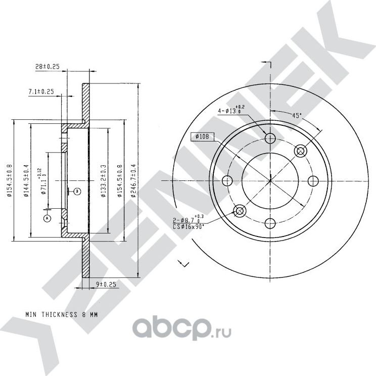 Диск тормозной задний CITRON BERLINGO 96-12 C2 03-17 (Zennek). Артикул DBD0023