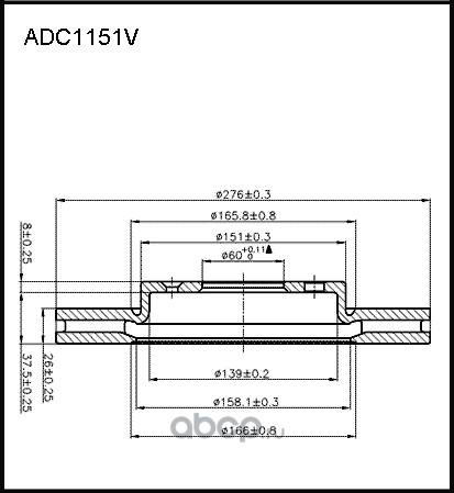 Диск тормозной CHEVROLET Cruze OPEL Astra J (R15) передний (1шт.) ALLIED NIPPON. Артикул ADC1151V