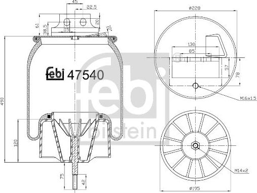 Пневмоподушка (пневморессора) Febi Bilstein передняя правая для IVECO EuroTech 1992-2026. Артикул 47540