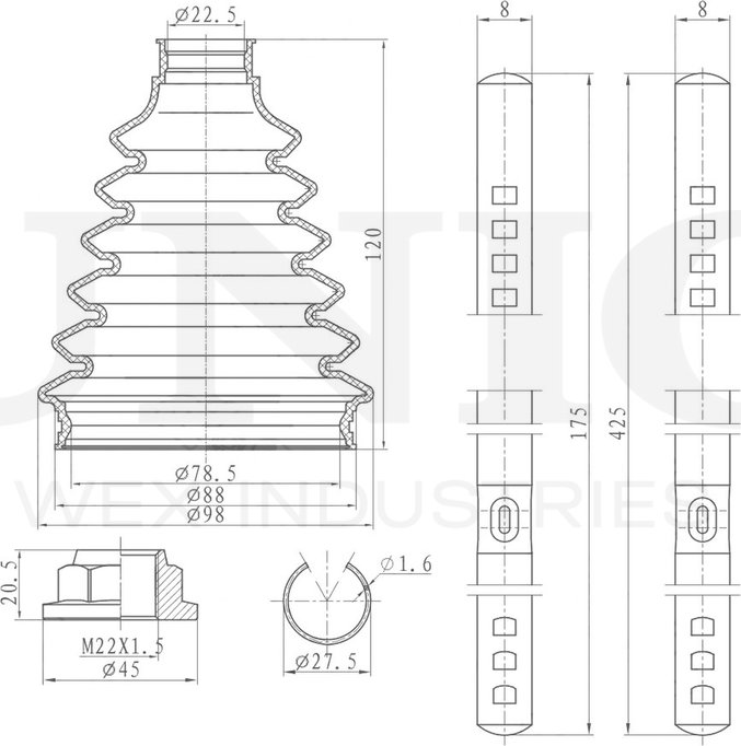 Пыльник ШРУС, комплект (Unio). Артикул DUC-30027K