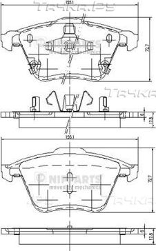 Тормозные колодки Nipparts передние для Mazda 6 I (GG) 2002-2008. Артикул J3603067