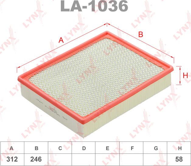 Воздушный фильтр LYNXauto для Cadillac Escalade III 2006-2014. Артикул LA-1036