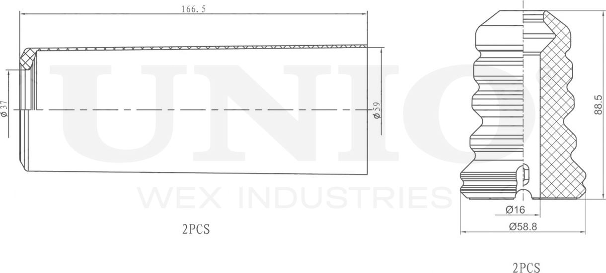 Отбойник и пыльник амортизатора, комплект (Unio). Артикул DUC-50064