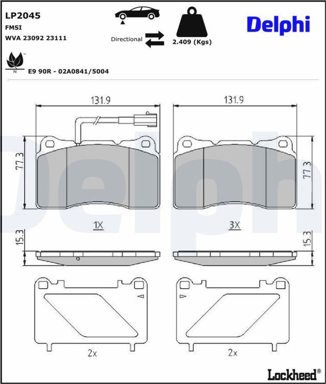 Тормозные колодки Delphi (Low-Metallic) для Alfa Romeo Brera 2006-2011. Артикул LP2045