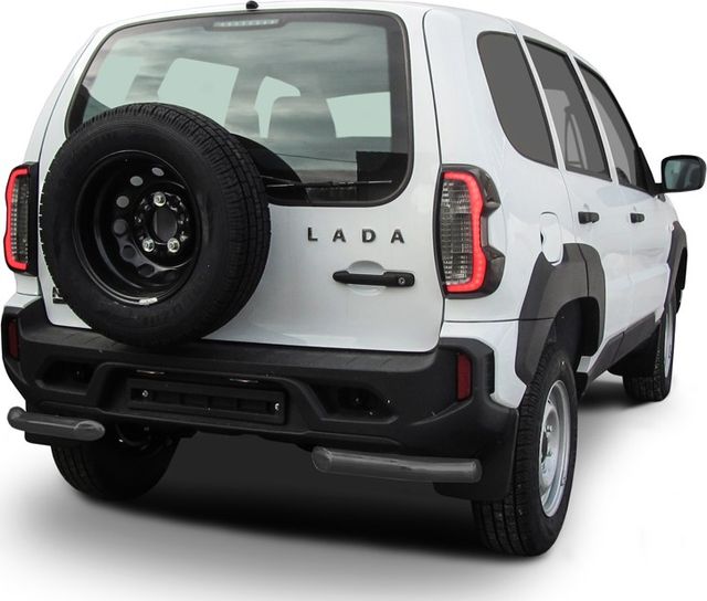 Защита Slitkoff заднего бампера уголки d57 для Lada Niva Travel 2020-2026 Серебристая. Артикул NivTR014S