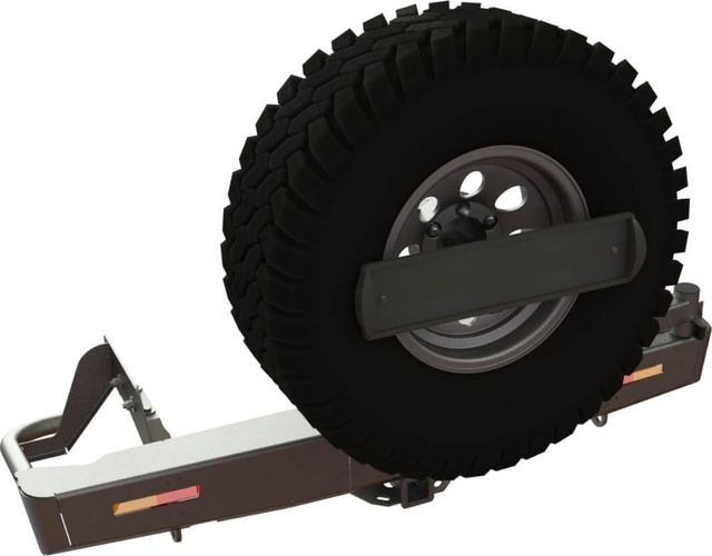 Бампер силовой STC задний для Mitsubishi L200 V 2015-2018 с квадратом под фаркоп, кронштейном крепления запасного колеса по центру, кронштейном крепления гос номера и дублирующими фонарями. Артикул STC-ML200/15-BR-C1-L1