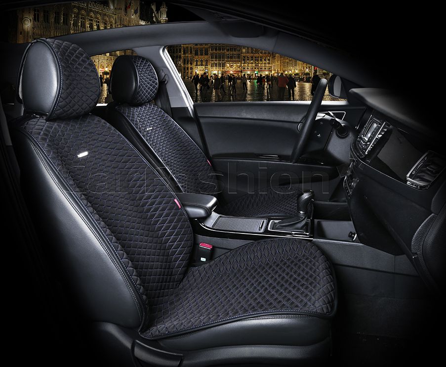 Накидки универсальные CarFashion Palermo на передние сидения авто, цвет Черный/Синий. Артикул 21754