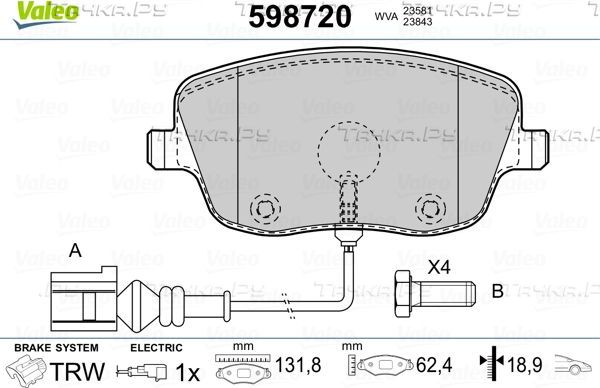 Тормозные колодки Valeo. Артикул 598720