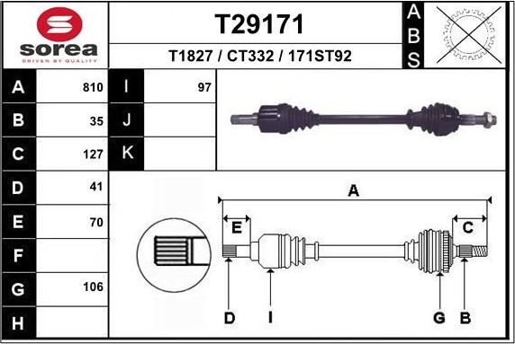 Полуось (привод в сборе, приводной вал) EAI. Артикул T29171