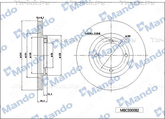 Тормозной диск Mando передний для Hyundai Accent I 1994-2000. Артикул MBC030082