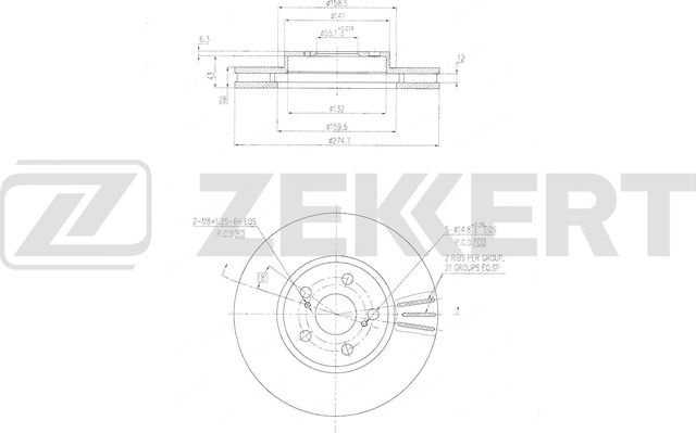 Тормозной диск Zekkert передний для Toyota Celica VI (T200) 1993-1999. Артикул BS-6815