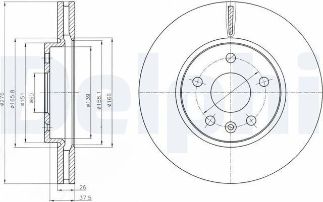 Тормозной диск Delphi передний для Opel Astra J 2009-2017. Артикул BG4191