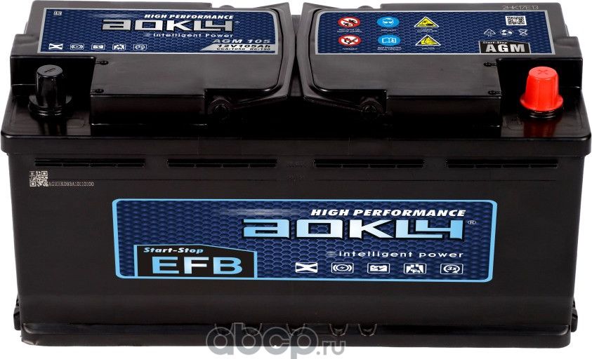 Аккумулятор AOKLY AGM Stop&Go 105 А/ч Обратная R+ 394x174x190 EN920 A Aokly. Артикул AGM105