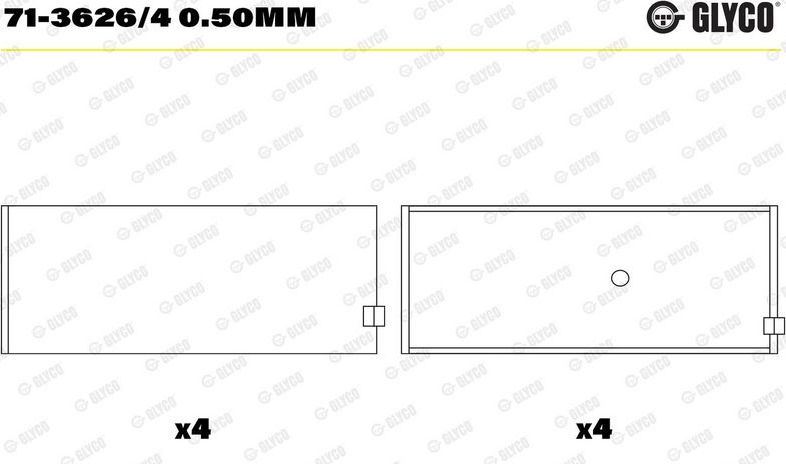 Вкладыши шатунные Glyco для Opel Kadett E 1985-1994. Артикул 71-3626/4 0.50mm