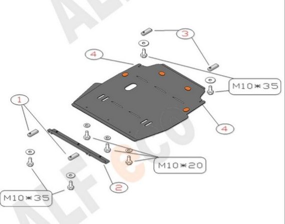 Защита алюминиевая Alfeco для картера и КПП Chrysler Sebring II 2001-2006. Артикул ALF.25.01al